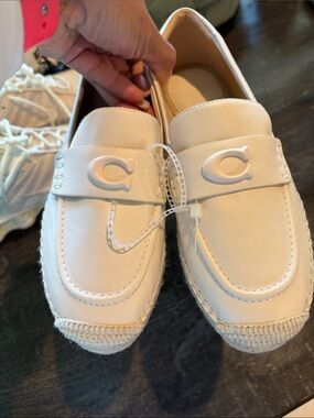 Coach White Leather Espadrille Loafers